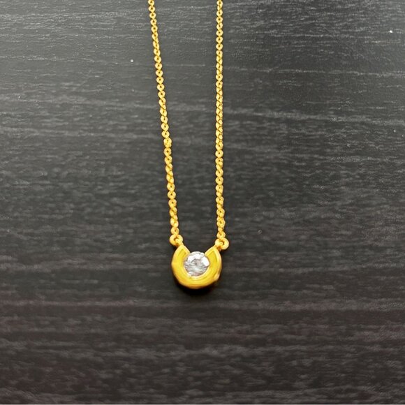 Gold-Tone Crescent Pendant Necklace With Clear Crystal Accent Adjustable Chain 1 - Picture 2 of 6